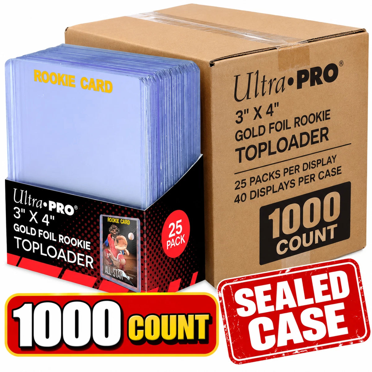 Case of 1000 Ultra Pro Clear Rookie Gold TOP LOADER Sleeves (1000ct) Standard